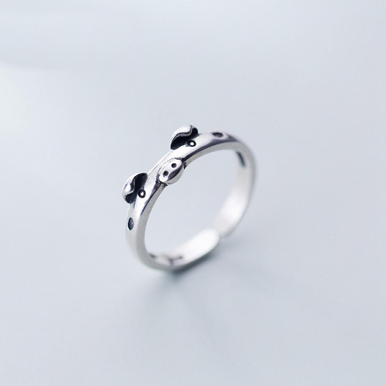 Glossy Pig Ring, Sterling Silver Adjustable Pig Ring, Minimalist Rings, Dainty Ring, Women Ring, Everyday Jewelry, Japanese Pig Ring