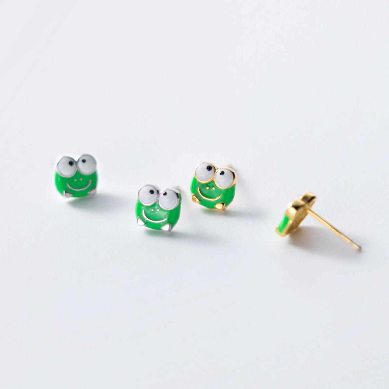 Sterling Silver Frog Ear Studs, Animals Post Earrings, Women Frog Earrings, Everyday Frog Earrings, Frog Ear Post