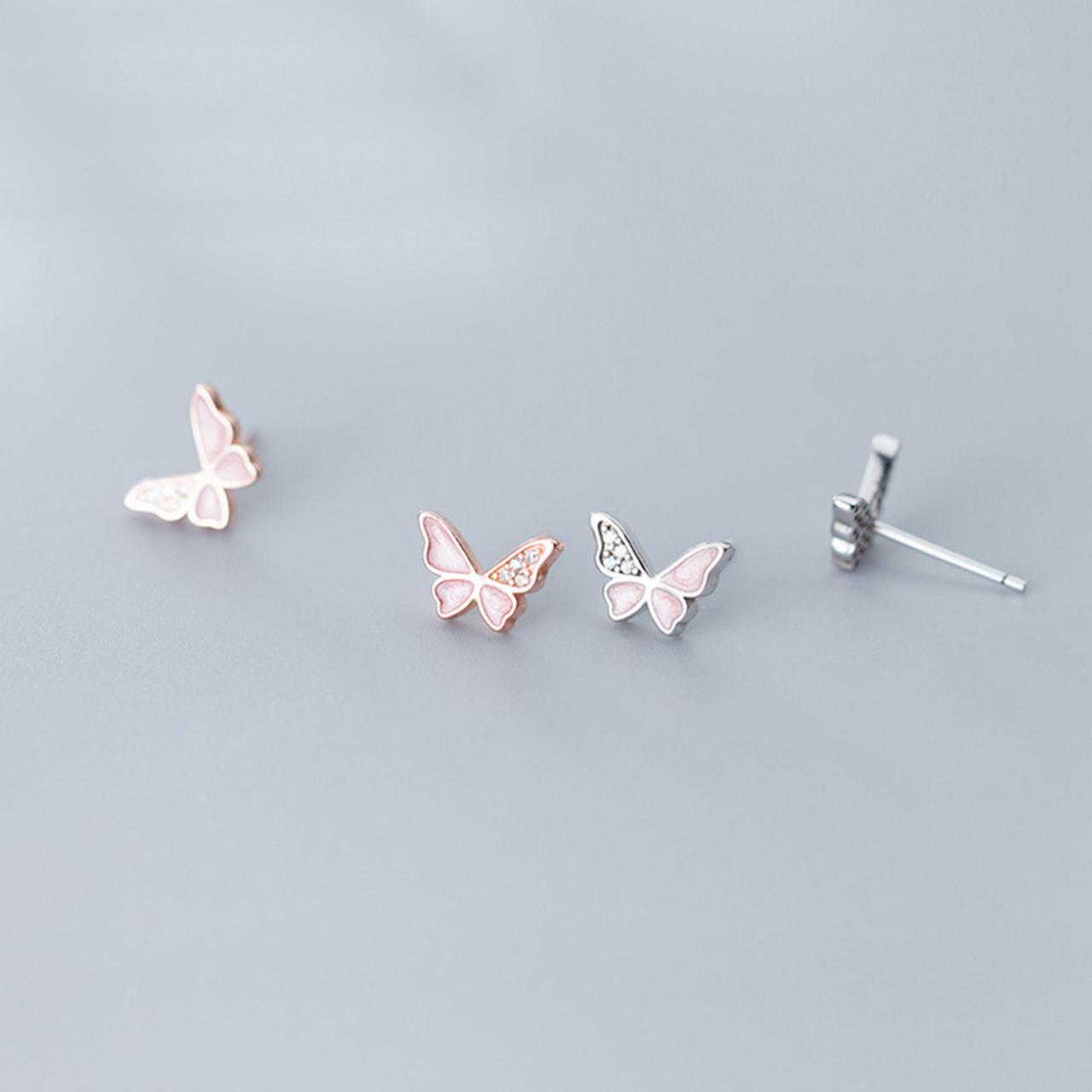 Cz Pave Butterfly Ear Studs, S925 Silver Butterfly Post Earrings, Women Animals Earrings, Everyday Earrings, Butterfly Ear Post