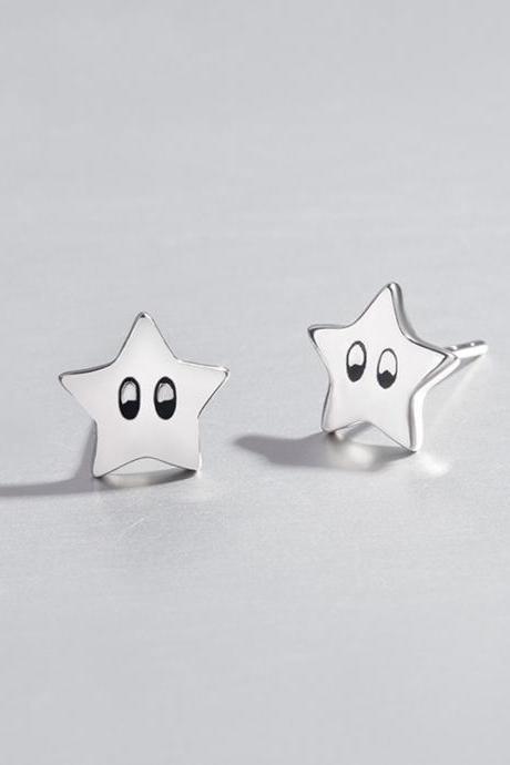 Sterling silver cute star ear post, star earrings stud, star earring post, chic silver star earrings