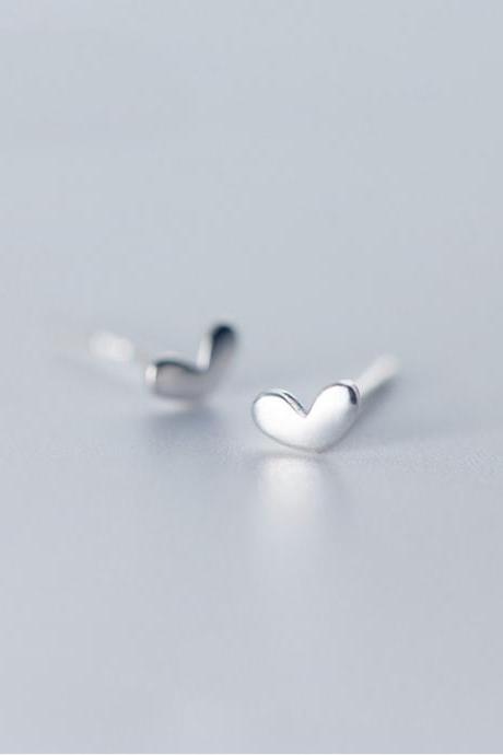 S925 Sterling Silver Glossy Heart Ear Stud, Heart earrings, Heart Ear Post, Heart Ear Stud, Glossy Heart Ear Stud