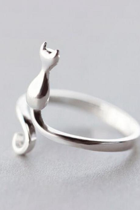 Sterling Silver Adjustable Cat Ring, Minimalist Rings, Dainty Ring, Women Ring, Everyday Jewelry, Japanese Cat Ring