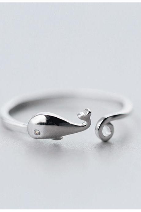 Silver Opened Whale Ring, Sterling Silver Adjustable Whale Ring, Minimalist Rings, Dainty Ring, Women Ring, Everyday Jewelry