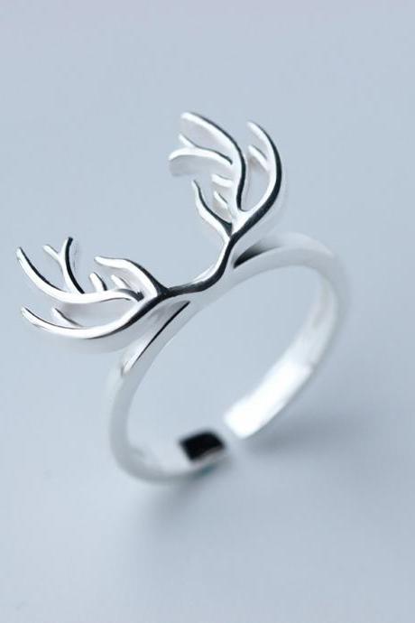  Antler ring, Sterling Silver Adjustable Deer Ring, Minimalist Rings, Dainty Ring, Women Horn Ring, Everyday Jewelry